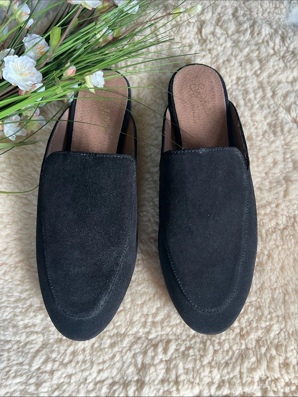 Black Suede Slip-On Mules for Women - Classic Casual Style